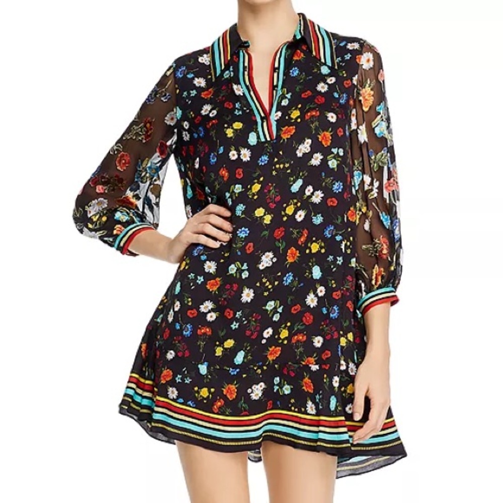 New - Alice and Olivia Lalita Floral Mini Shirt Dress